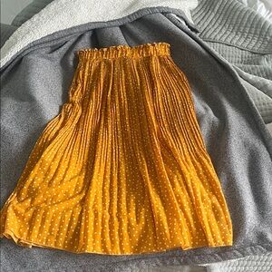 Polka Dot Pleated Midi Skirt — Mustard Yellow